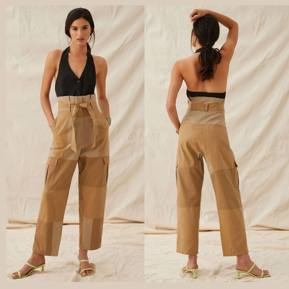 New Mes Demoiselles Paper Bag Tie-Front Tan Pants - Size 4